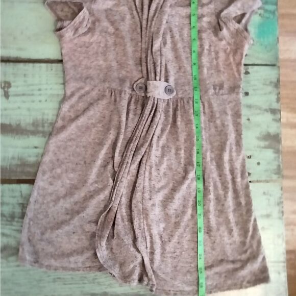 Wet Seal Open Front Cardigan Short Sleeves Back Lace Panel Size XS Tan - Picture 7 of 8